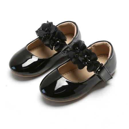 

THEE BRON Toddler Girl Mary Jane Party Glitter Princess Wedding Dress Shoes (28-Black 6M)