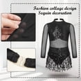 thumbnail image 7 of Alvivi Kids Girls Latin Salsa Dance Dress Mock Neck Sequin Long Sleeve Mesh Leotard with Tassel Skirt, 7 of 7