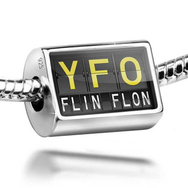 Neonblond Charm YFO Airport Code for Flin Flon 925 Sterling Silver Bead