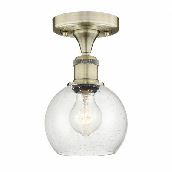 Innovations Lighting  Edison Athens - 1 Light 6" Semi-Flush Mount Antique Brass/Seedy