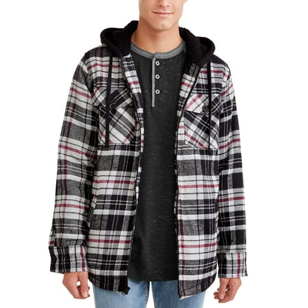 Moda Insulated Coat - Burnside Men's Sherpa Lined Flannel Jacket With Fleece Hood, Up to Size 2XL