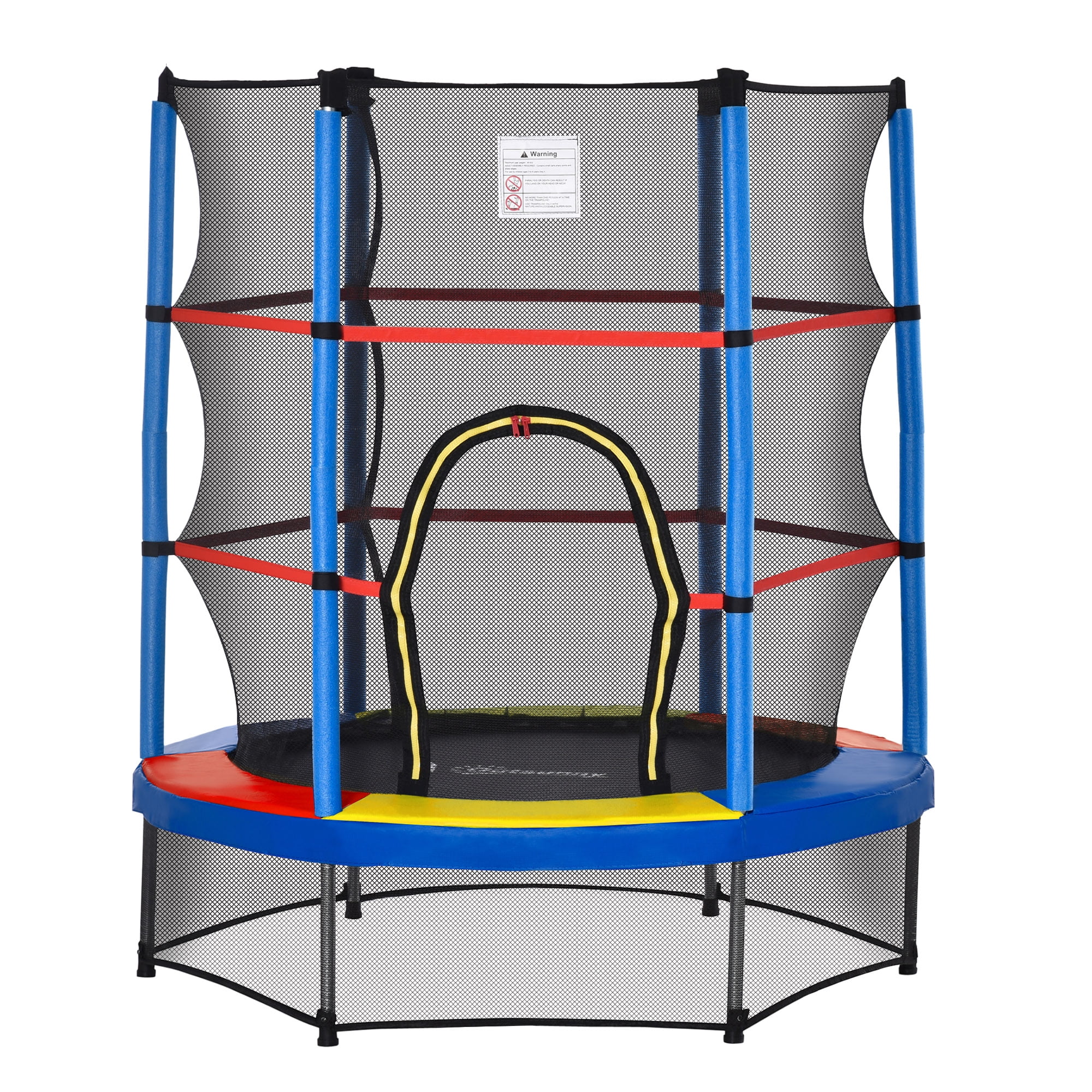 Outsunny 5FT Kids Trampoline with Enclosure Net, Springless, Safety Pad and Steel Frame for Indoor, Toddler Round Bouncer, Mixed Color