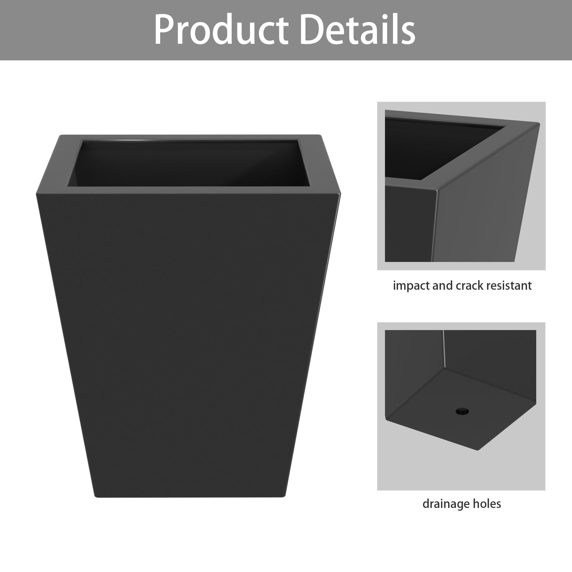 MAYEERTY 22*19*19" Black Modern Metal Cone Planter with Drainage Hole for Outdoor Gardening, Patio & Balcony