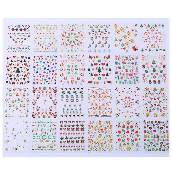 24 Sheets Christmas Nail Sticker Cartoon Cute Nail Decal Nail Art Decoration