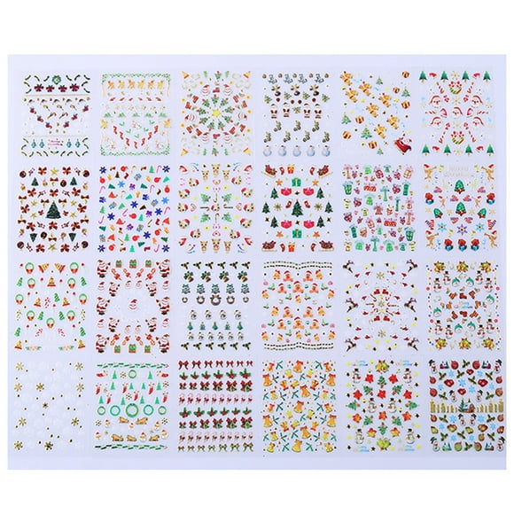 24 Sheets Christmas Nail Sticker Cartoon Cute Nail Decal Nail Art Decoration