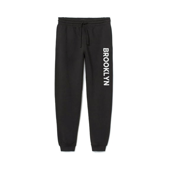 Daxton Adult Unisex Basic Black Jogger Sweatpants USA Cities States White Letters - Brooklyn, 1XL