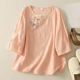 thumbnail image 2 of Yuanlook Womens Tops Casual Crew Neck Shirts 3/4 Sleeve Loose Fit Blouses Ruffle Sleeve Summer Tees - Pink - XL, 2 of 5