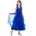 thumbnail image 4 of IDOPIP Little Big Girls Tulle Retro Vintage Dresses Flower Lace Pageant Party Wedding Floor Length Dance Evening Gown 12-13 Years Royal Blue, 4 of 7