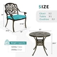 thumbnail image 5 of MEETWARM 3 Piece Patio Bistro Set, Outdoor All-Weather Cast Aluminum Dining Furniture Set Includes 2 Cushioned Chairs and a 31” Round Table with Umbrella Hole for Garden Deck, Ocean Blue, 5 of 7