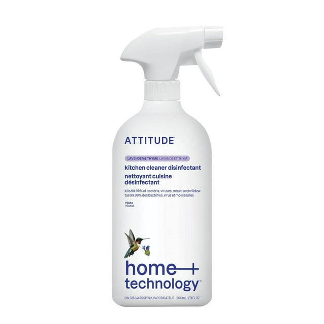ATTITUDE home+ technology, Kitchen Cleaner Disinfectant 99.99%, Natural Cleaner, Lavender & Thyme Scent, 800ml