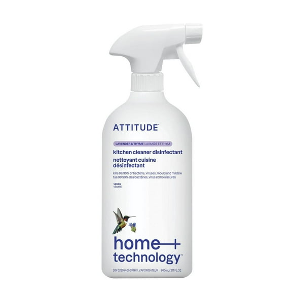 ATTITUDE home+ technology, Nettoyant Cuisine Désinfectant 99,99 %, Lavande et Thym 800 ml
