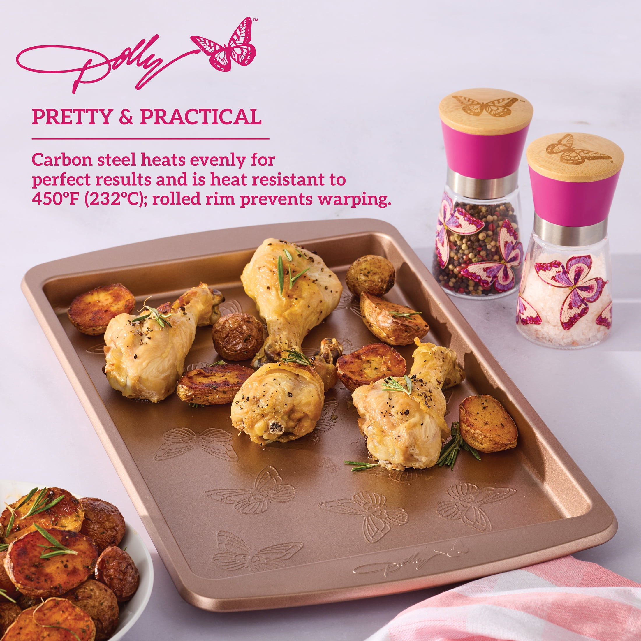 Dolly Parton Butterfly Stamp 10" x 15" Carbon Steel Non-Stick Baking Sheet