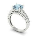 thumbnail image 2 of 2.21ct Round Cut Blue Natural Aquamarine 18k White Gold Engraving Statement Bridal Wedding Designer Ring Size 5, 2 of 5