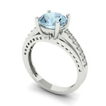 2.21ct round cut blue natural aquamarine 18k white gold Bridal Wedding Engagement Promise Anniversary Ring for Women size 5.75