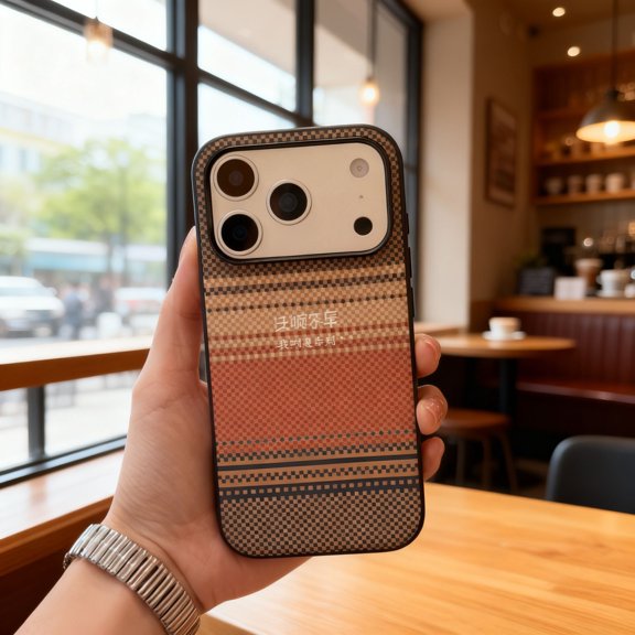 For iPhone 14 Pro Max Phone Case,Compatible With Wireless Charging,Gradient Fiber Pattern Back Design,PU Leather,TPU PC Hybrid Shockproof Anti-fall Drop Protection,Thin Fit Phone Case,Brown