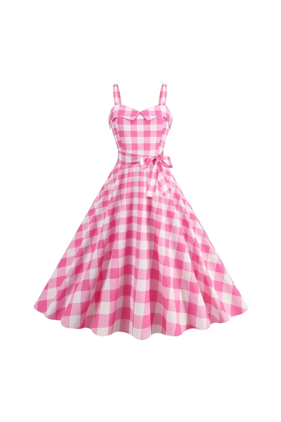Women Dress Princess Style A-line Big Hem Shirring Ruffle Color Matching Tight Elastic Waist Sleeveless Christmas Party Prom Dress (Light Pink, M)