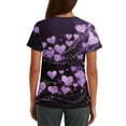 thumbnail image 3 of Womens Valentines Scrub Tops Plus Size Loose Short Sleeve Cute Love Heart Printed Scrub Shirts Casual V Neck Scrubs Nursing Workwear Medical Nurse Uniform with Pockets Purple 4XL, 3 of 5