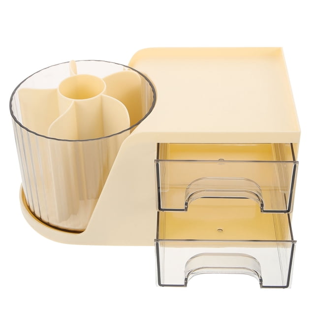 unbranded Organizador De Escritorio Beige Para Lápices Con Rotativo Y Almacenamiento