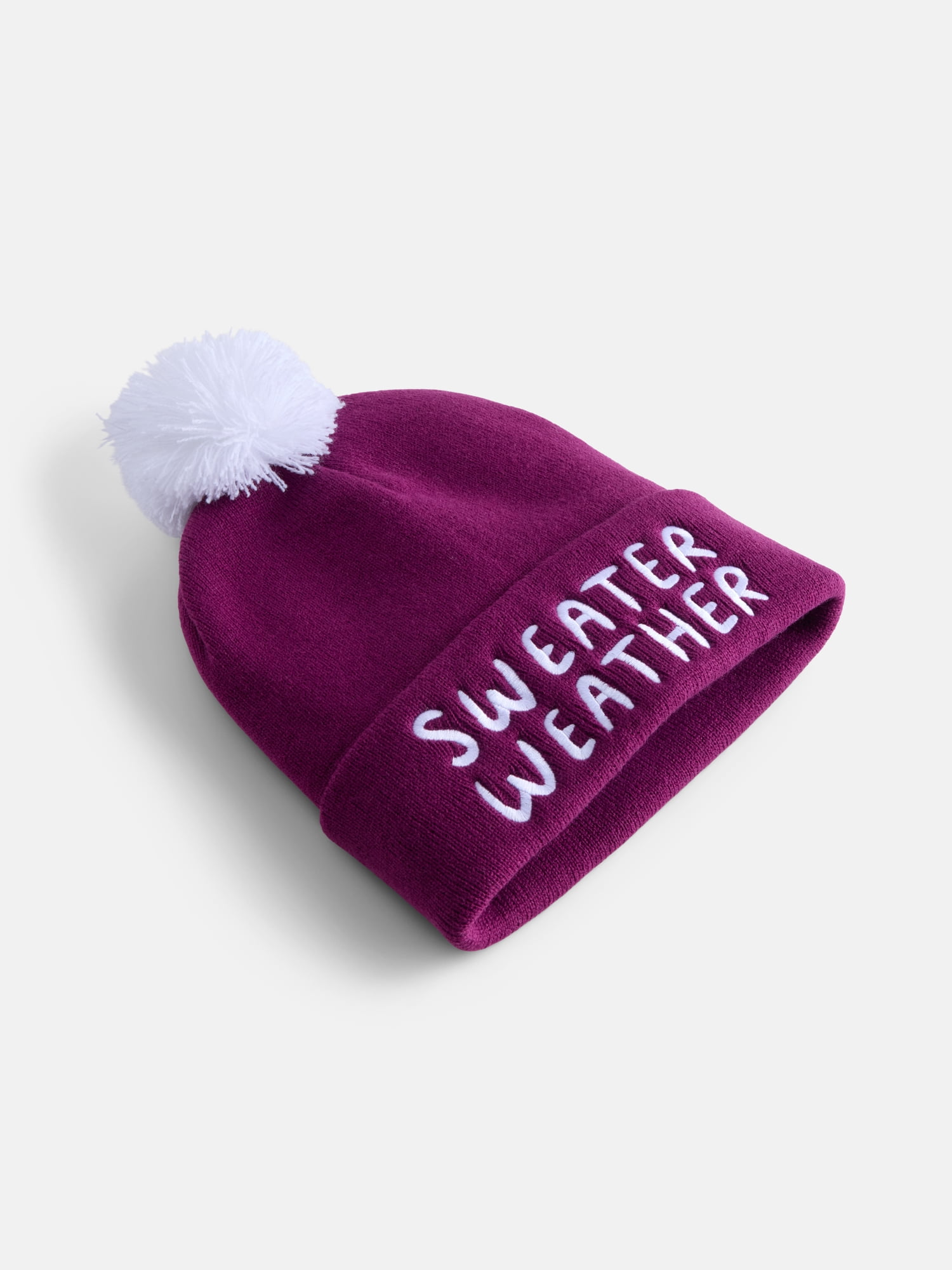 Women's Embroidered Knit Beanie Hat from Way To Celebrate, Magenta