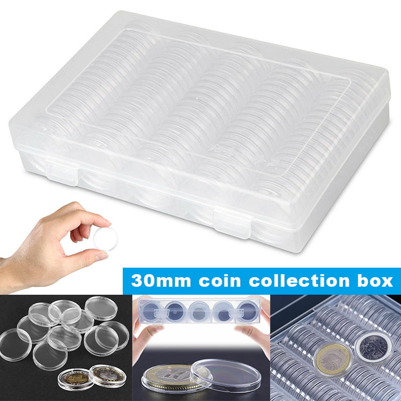 100pcs 38mm Plastic Coin Containers Round Coin Case Capsules Boxes Holder 
