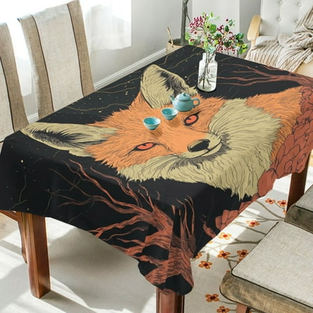 

WOBOGO Night Orange Fox Square Tablecloth 60×108in Polyester Fabric Tablecloth Washable Dust Resistant Wrinkle Resistant