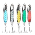 thumbnail image 1 of 5 señuelos de pesca artificiales de metal con lentejuelas de colores, cebos duros para pesca en el mar con anzuelos., 1 of 12