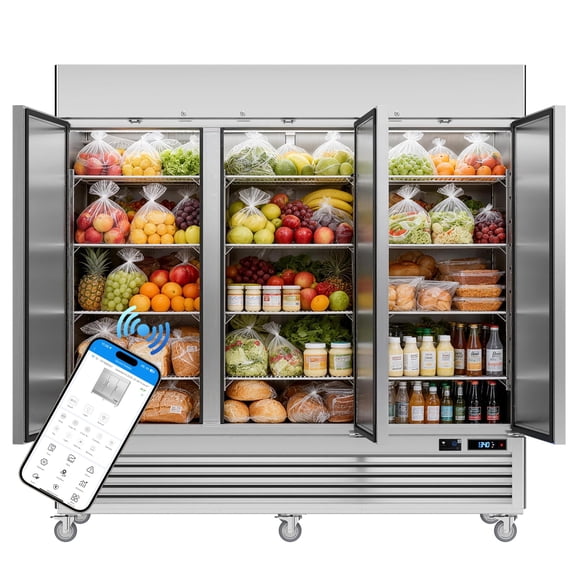 VEECOOL 72 cu.ft Commercial Refrigerator WiFi-Enabled, 82" Two Section Full Door Stainless Steel Reach in Refrigerator, Stainless Steel, App and Digital Control, R290 Refrigerant, ETL&ETL Sanitation