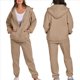 thumbnail image 1 of Sudadera con Capucha y Cremallera para Mujer, de Larga, Color Liso, Informal, de Otoño, con Chaqueta y Pantalón Caqui M, 1 of 6