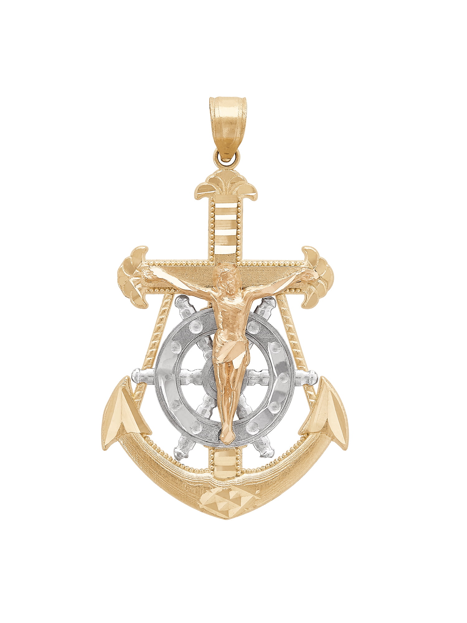 Brilliance Fine Jewelry 10K Yellow and Rose Gold with Rhodium Large Mariner Cross Charm