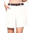thumbnail image 3 of Womens Casual Elastic Waist Wide Leg Suit Tailored Shorts Summer Work Shorts with Pockets Cream White S, 3 of 10