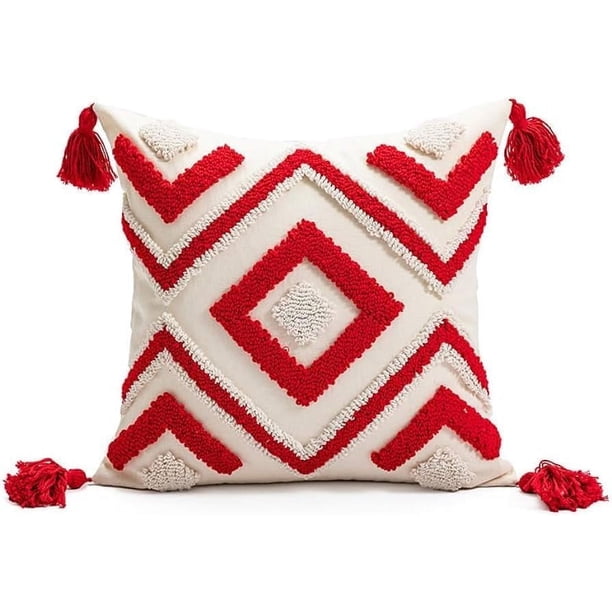Xiao Hua Funda de cojín bordada decorativa navideña de 45,7 x 45,7 cm (roja)