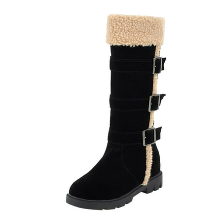 

Ki-8Jcud Women S Leather Flat Heel Mid-Calf Zipper Boots Ladies Fashion Solid Color Suede Belt Buckle Long Boots Plush Warm Thick Soled Inside High Cotton Boots Boots Winter Boots Women 11 Snow Boot
