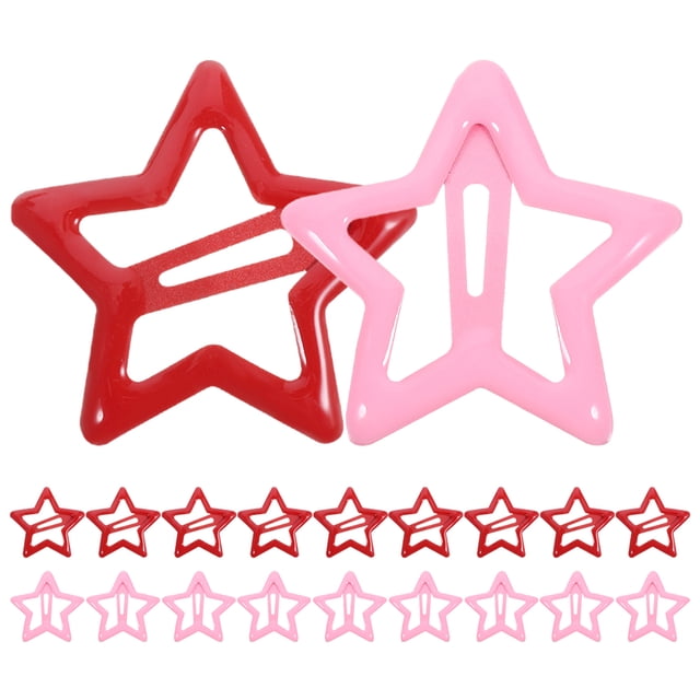 BRIGHTFUFU Pinzas para el pelo de estrella de 20 piezas antideslizantes para niños pequeños, pasadores de pelo de Metal bonitos, accesorios para el cabello para mujeres y niñas, rosa y rojo