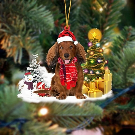 Acrylic 2D FLAT Holiday Tree Decoration Dachshund Christmas Ornament LK141
