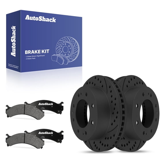AutoShack Front Vented Drilled & Slotted E-Coated Brake Rotors Black Finish   Ceramic Pads 6-PC Brake Kit Replacement for 2003-2017 Chevrolet Express 3500 NightGuard 12.79" (324.8 mm)