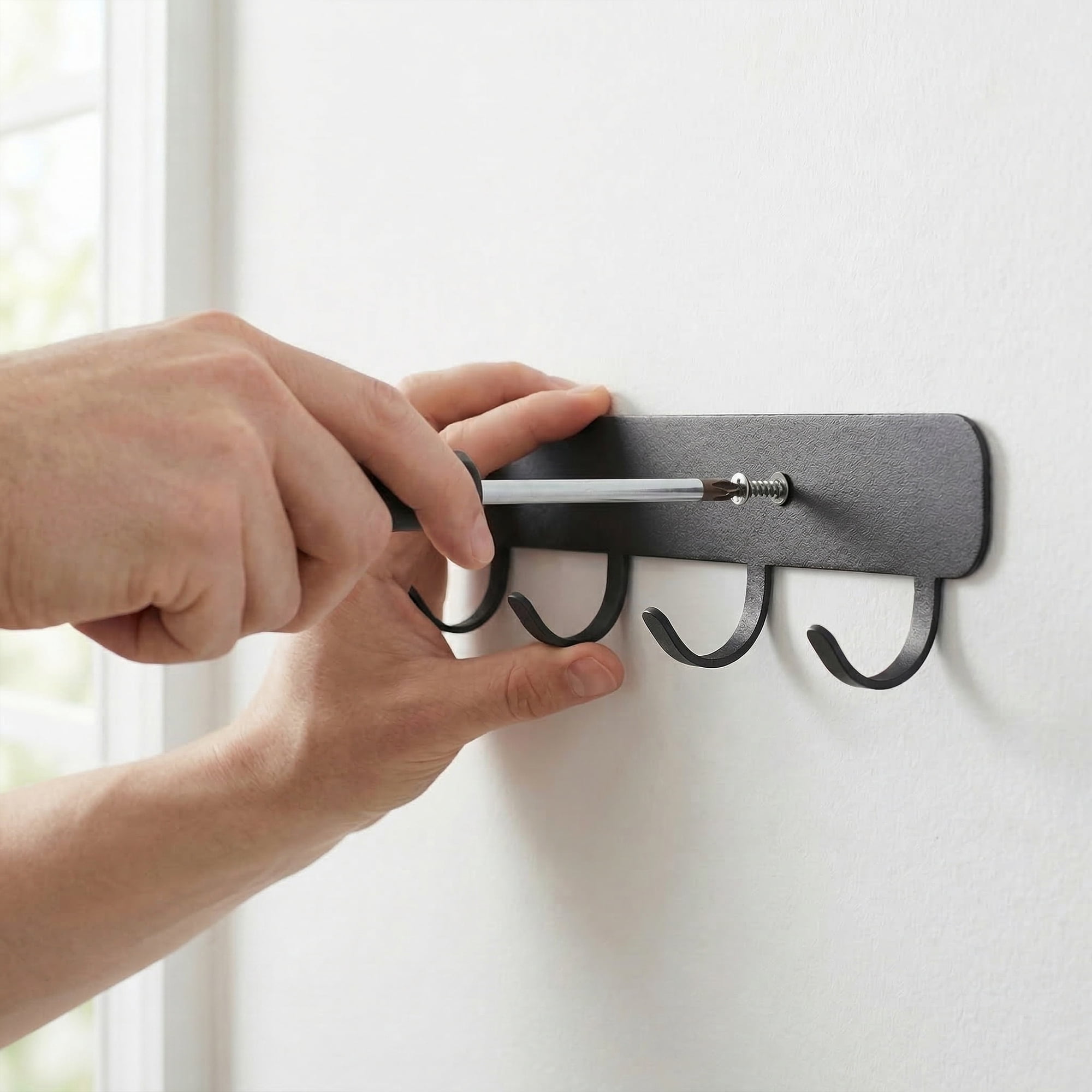 Unique Bargains Coat Rack Wall Mount Metal 8 Hooks Hat Rack for Entryway Bathroom Gray