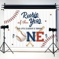 thumbnail image 2 of Baseball Theme Cool 1st Birthday Backdrop Rookie of The Year Blue Red Wooden Plank Slugger is Turning One Boys Birthday Party Photography Background Decorations Photo Booth Studio Prop Fabric, 2 of 3