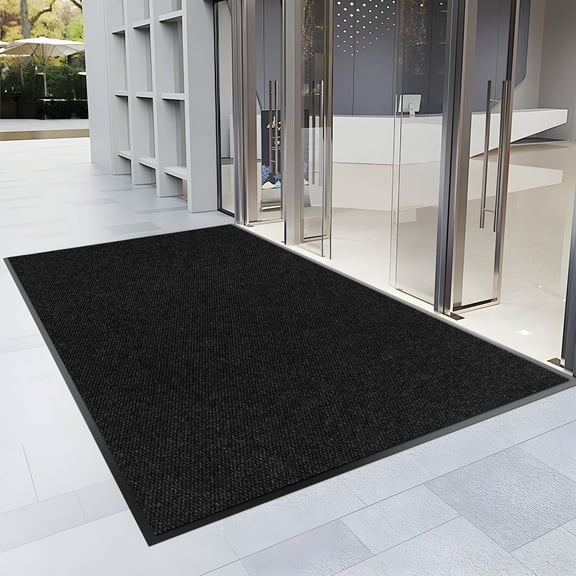 Morefany Pebbled Black Rubber Indoor Outdoor Entrance Doormat, 3'x5', Heavy Duty, Dirt Trapper, Non Slip