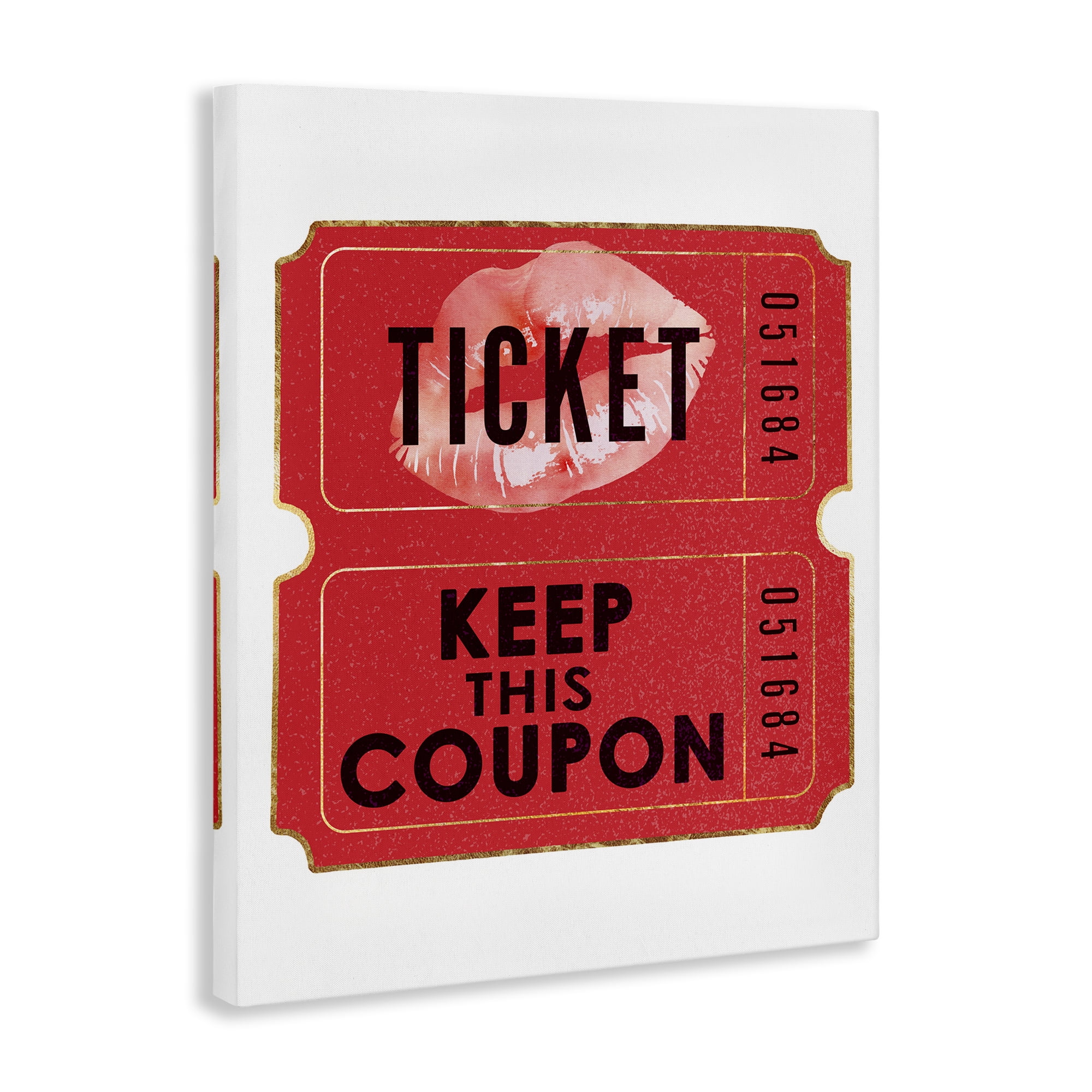 Stupell Industries Glam Kiss Ticket Novelty Painting Gallery Wrapped Canvas Art Print Wall Art, 30 x 40
