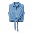 thumbnail image 4 of Cxenplz Women's Tops Denim Tie Front Button Down Shirt Sleeveless Jean Western Concert Cowgirl Outfit, 4 of 8