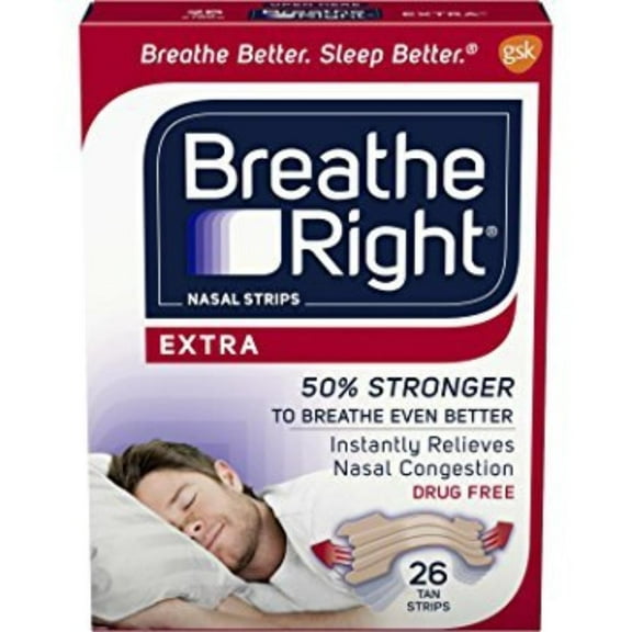 Breathe Right Extra Strength Nasal Strips for Drug-Free Congestion Relief, Tan, 26 count - Pack of 2, Breathe Right nasal strips open your nose up to.., By Breathe Right B