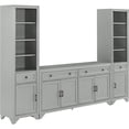 thumbnail image 2 of Vintage Sideboard Bookcase Set - 3 Piece Storage Cabinet, Gray Distressed Finish, Adjustable Shelves, 2 of 5