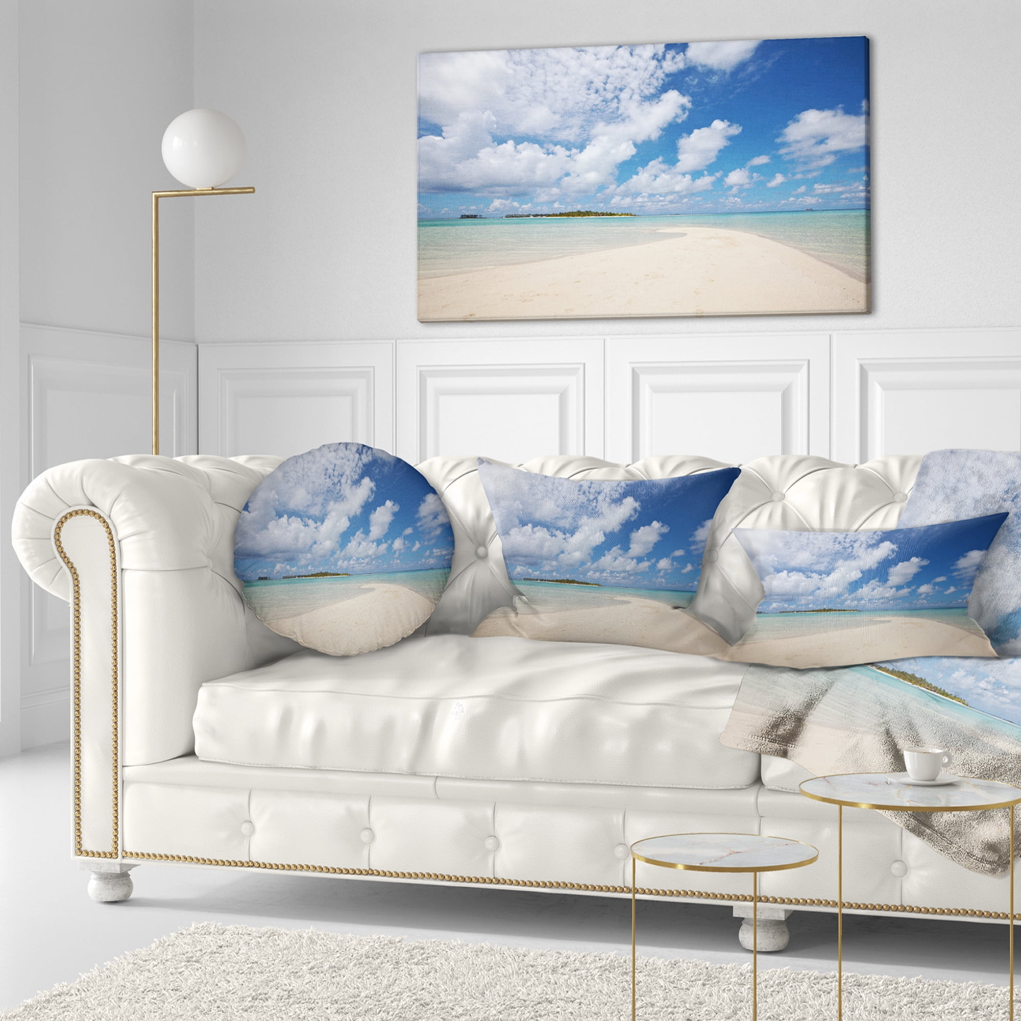 Designart Serene Maldives Beach under Clouds - Seascape Throw Pillow - 12x20