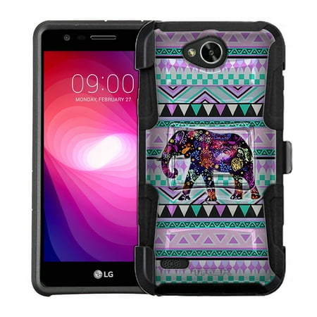 Hybrid Tea Collection - LG X Charge Armor Hybrid Case Elephant on Aztec Andes Tribal Tea 2 Piece Case with Holster for LG X Charge