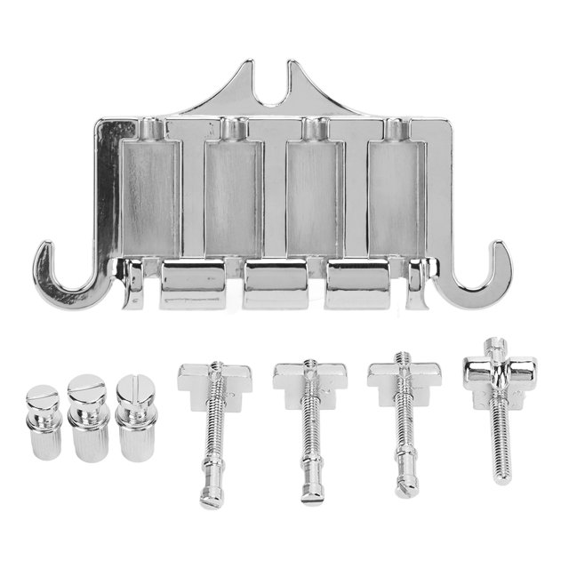 Bass Bridge, Standard Size Easy To Install 4 String Bridges Height Adjustment Metal Exterior For Electric Guitar And Bass Silver,Black