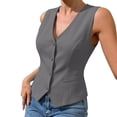 thumbnail image 3 of VBVC Women's Sleeveless Button Down Vest, Ladies' Casual Business Blazer Waistcoat, Fitted V Neck Dressy Suit Vest For Women, Dark Gray , XXS-XL, 3 of 4