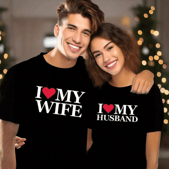 Matching Couple T-Shirts "I Love My Wife I Love My Husband", His and Hers Shirts, Romantic Couple Gift for Him and Her (Men S)