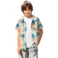 thumbnail image 3 of Abcomgle Kids Hawaiian Shirt Boys Summer Palm Tree Print Hawaii Shirts for Boys Button Down Short Sleeve Tourist Boys Hawaiian Outfit,Turquoise,9-10Years, 3 of 5