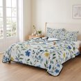 thumbnail image 1 of Queen Quilt Set 90''x96'', Blue Yellow Spring Floral Lightweight Bedspread Coverlet Set with 2 Pillow Shams, Elegant Summer Botanical Green Breathable All Season Quilt Bedding for Bedroom/Guest Room, 1 of 8