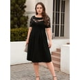 thumbnail image 6 of Plus Size Lace Chiffon Wrap Crew Neck Dresses Women Cocktail Wedding Guest Midi Dress Black 4XL, 6 of 8